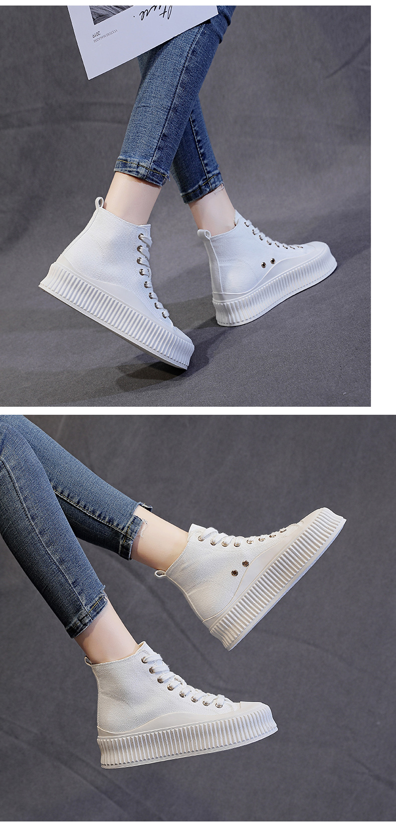 Scarpe casual estive in pan di spagna con suola spessa, scarpe di tela rialzate, scarpe sportive casual, fondo piatto, parte superiore alta e_voghion.com