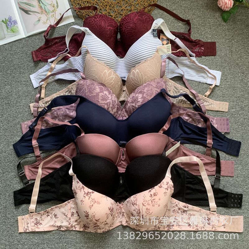 European, American and foreign single-tail mixed printed with steel ring gathered plus size adjustable bra big cupbig siz