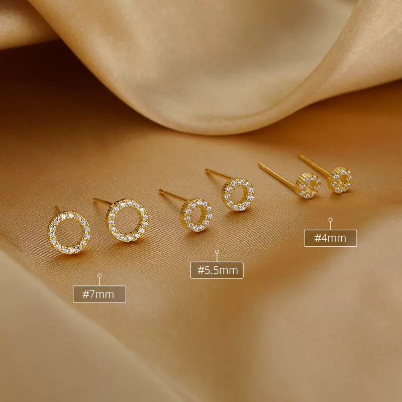 枫尚圆圈耳钉女纯银养耳洞耳钉感气质锆石耳钉2022年新款潮