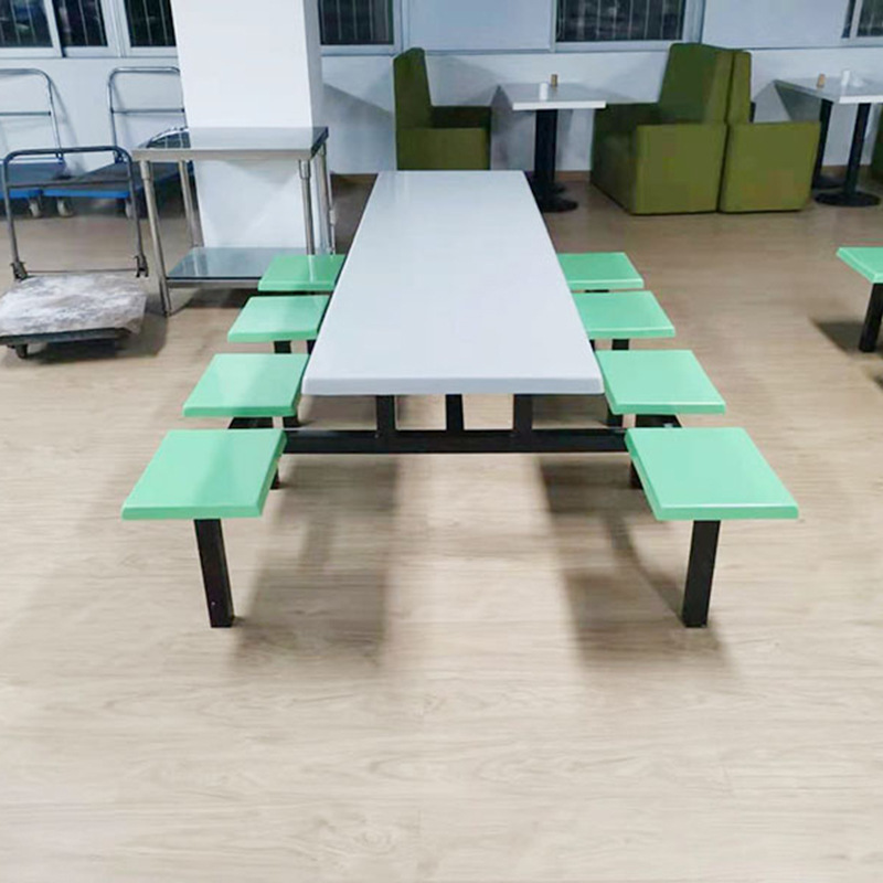 不锈钢连体桌桌椅八人方凳桌凳材料快餐店早餐店庭院设备成套一桌|undefined