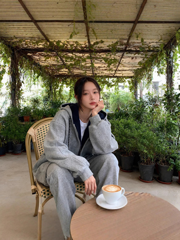 美式复古撞色连帽拉链卫衣外套女秋季休闲宽松开衫慵懒风灰色上衣|undefined