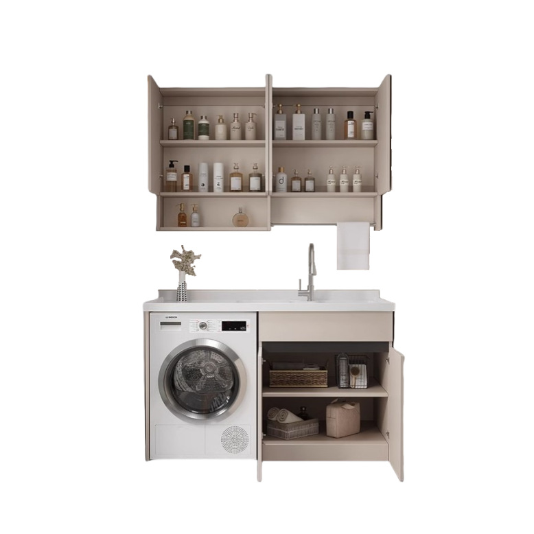 Gabinete de lavadora de panal de aluminio grueso con balcón integrado con tablero de fricción moderno y simple lavabo de piedra de cuarzo