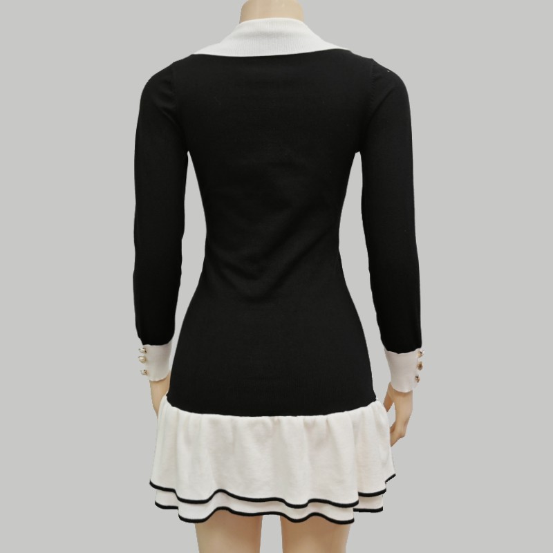 Women's Dress With Bow Tie Ruffle And Pearl Buttons Small Fit_voghion.com