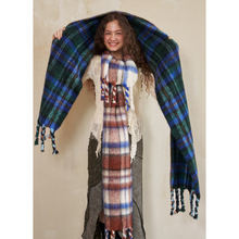 含羊毛手工流苏格子围巾冬季外搭格纹防寒披肩情侣保暖毛绒厚围脖