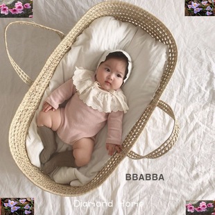 Baby cradle bed rattan weaving out baby weaving portable bamboo basket car baby bed photo straw mosquito net.