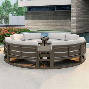Outdoor Round Aluminum Alloy Sofa Coffee Table Modern Combination Waterproof Waterproof Terrace Stainless Steel Outdoor Courtyard Garden