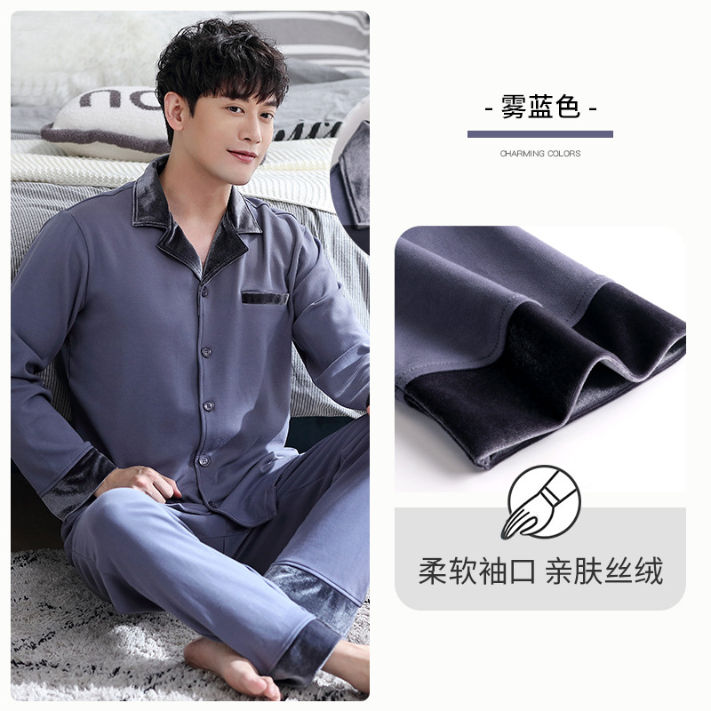 Pijamas de primavera y otoño para hombres 100% algodón de manga larga para el hogar traje fino de otoño e invierno para hombres