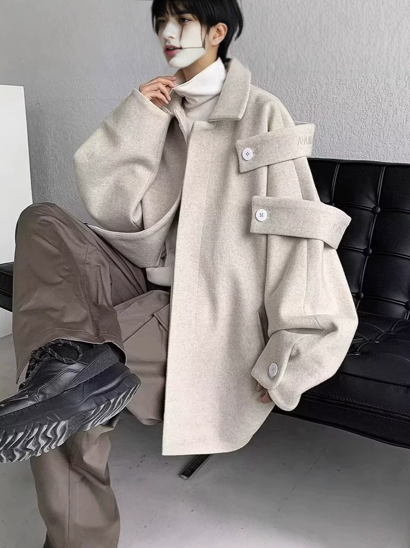 Tide Demi-Season Wool Coat: Retro Small-Design Warm Jacket for Leisure, Oversized Loose Fit