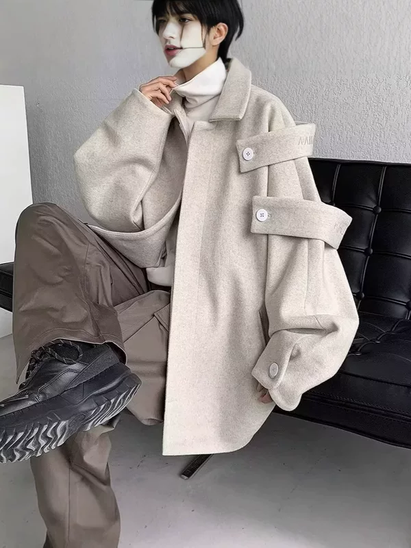 Tide Demi-Season Wool Coat: Retro Small-Design Warm Jacket for Leisure, Oversized Loose Fit