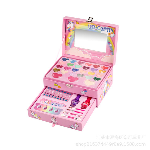Cross-border children's cosmetics makeup toys princess girl makeup box set washable eye shadow nail polish tearable