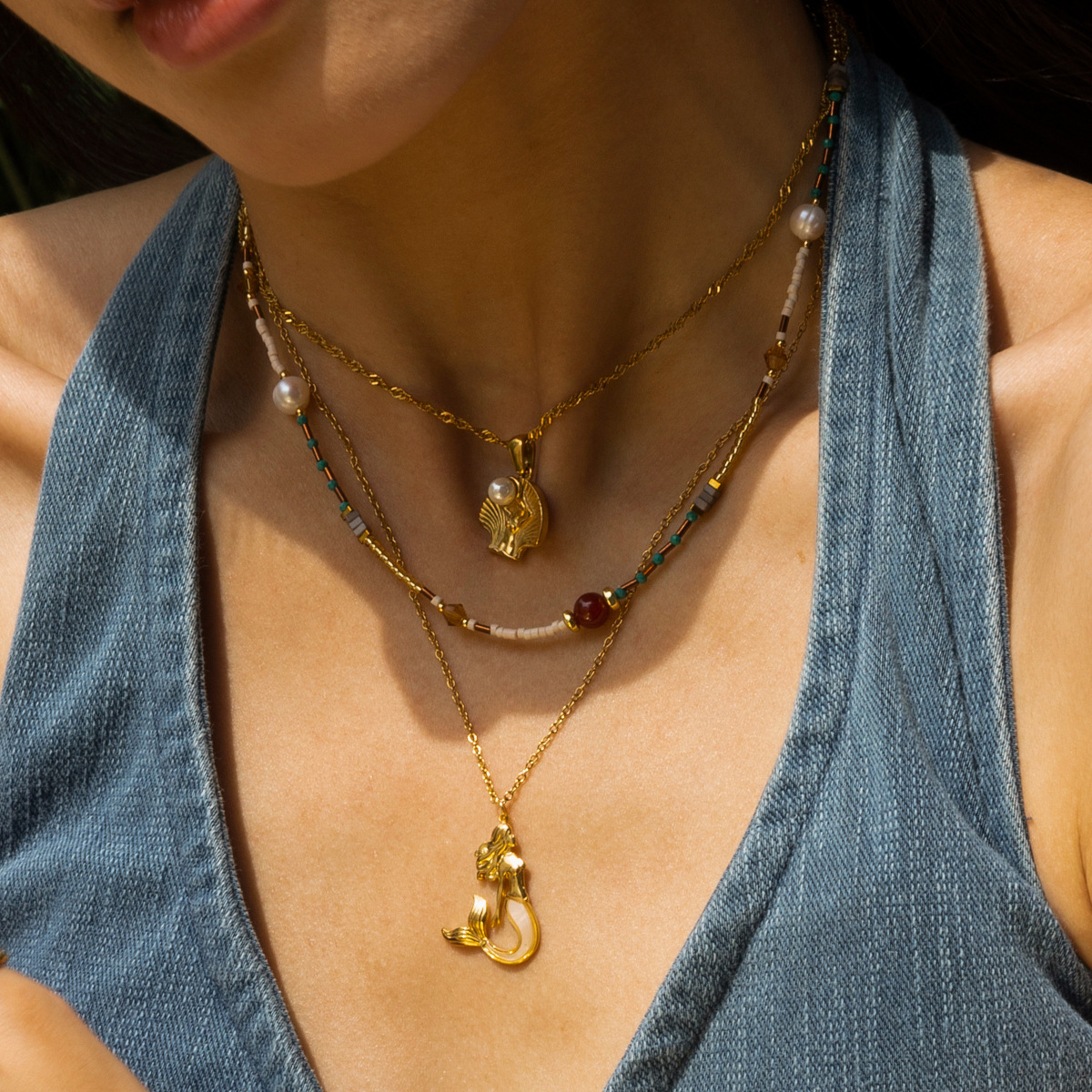Collar de acero inoxidable de la UE y los Estados Unidos, collar de sirena de mar profundo de titanio, joyas transfronterizas no desvanecidas image 3