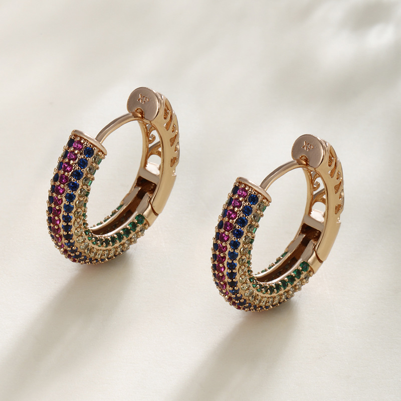 Joyas Xuping Europa y América transfronterizas moda auriculares femeninas geométricas redondas coloridas aretes de aleación de diamante aretes de alta calidad