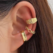 无耳洞耳夹3件套捶打纹链条爱心宽版光面耳夹麻花链条带钻U型耳夹