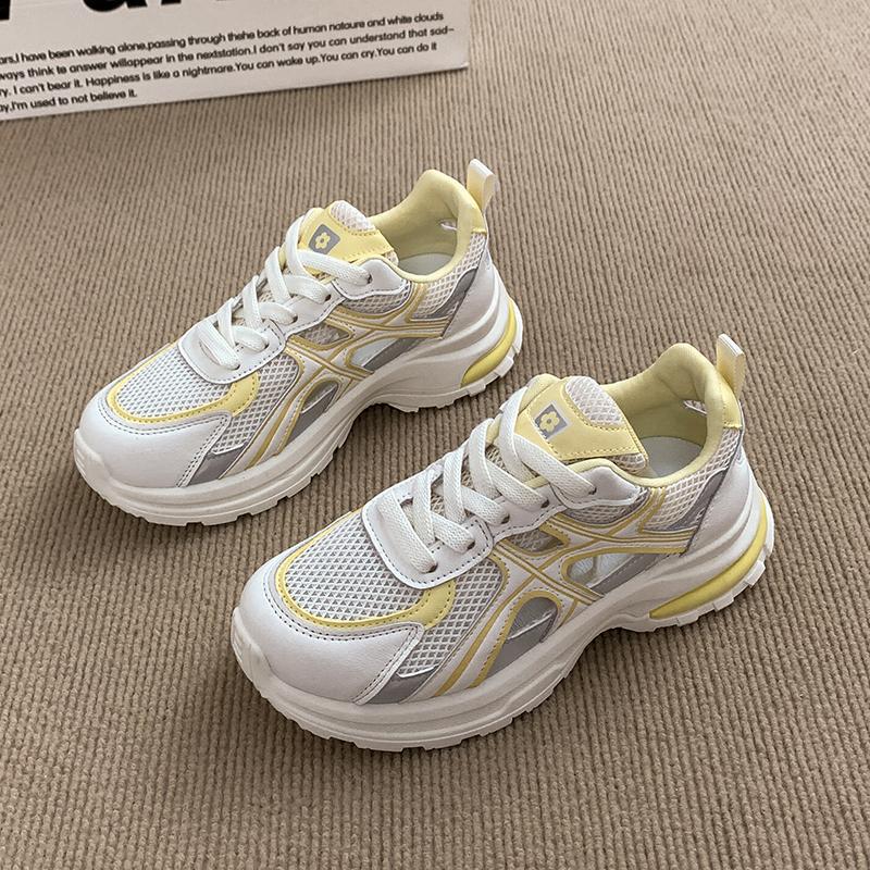 Fashionable Four Seasons New Large Eye Mesh Breathable Thick Sole Women's Dad Shoes Comfortable Women's Sports Shoes