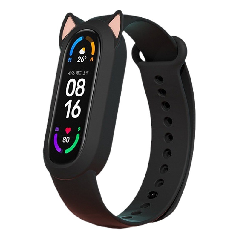 Adecuado para Xiaomi pulsera 8/9 correa 7 lindo gato oreja todo en uno 3/4/5/6 pulsera de silicona versión NFC para hombres y mujeres