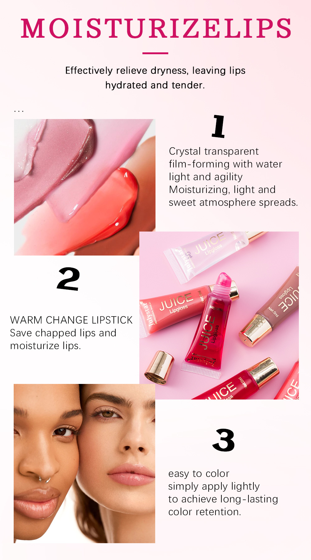 Julystar's best-selling Hydrating Lip Gloss with fruity flavor, long-lasting moisturizing and hydrating soft tube lip gloss set undefined