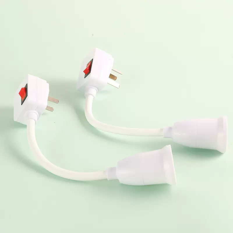 LED灯泡转换灯座二插三插电源头小夜灯带开关包胶万向灯头批发