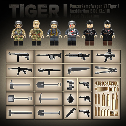 Full Body Brick 100244 German Tiger II Heavy Tank Early Model Small Grain Assembly Model Toy Cross-border