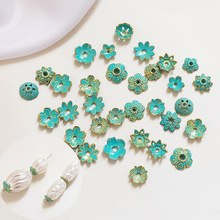 蓝色小花描金喷金花帽合金隔珠diy手工饰品耳环项链手链 配件材料