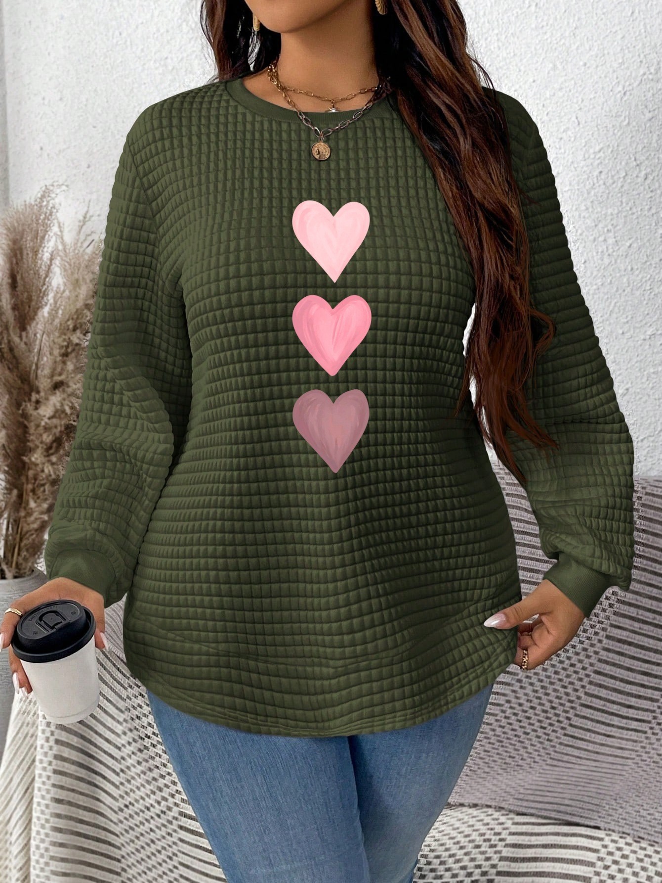 Army green pink love heart