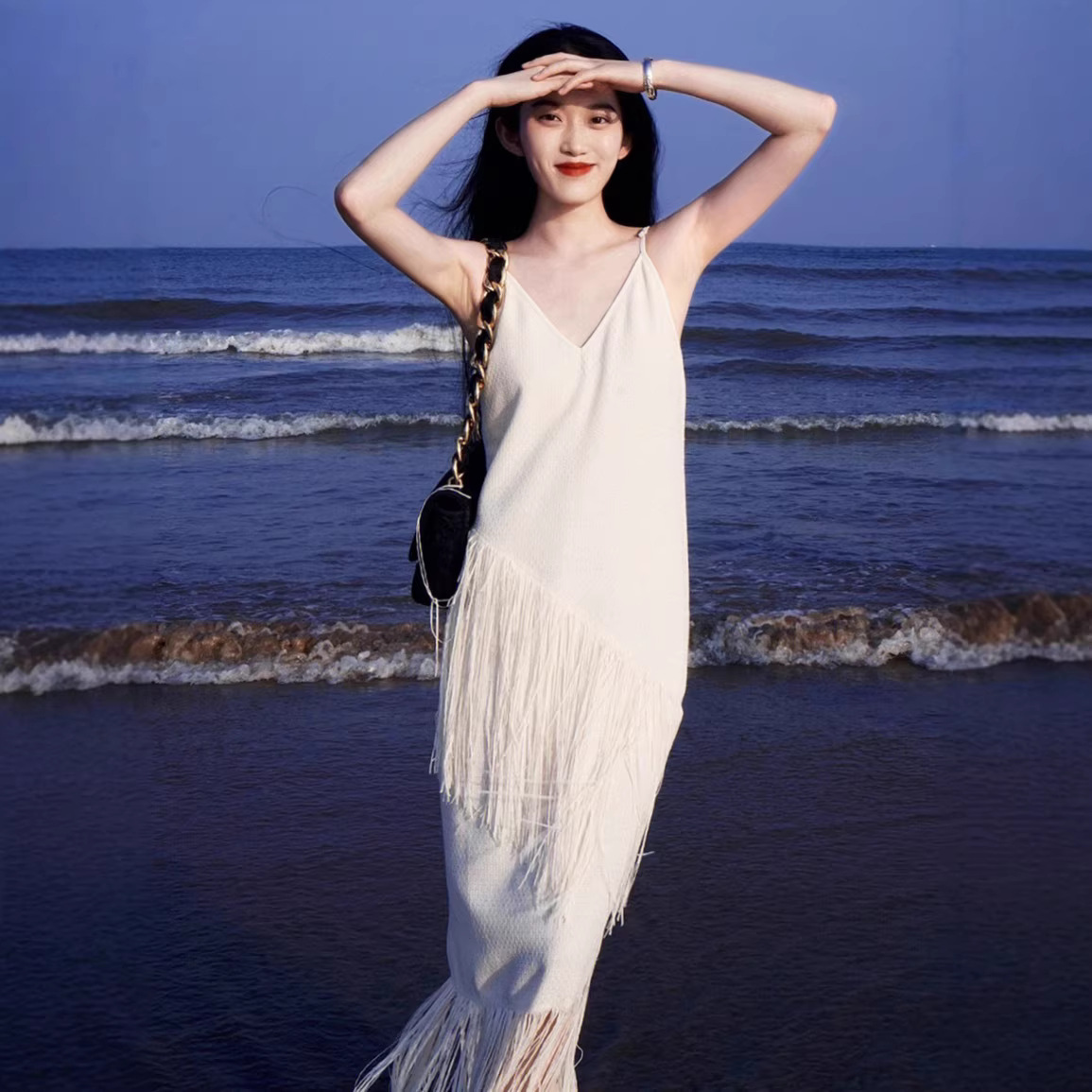 사진 슈퍼 요정 해변 원피스 여자의 여름 산야 해변 휴가 원피스 슬링 긴 원피스 여행 착용