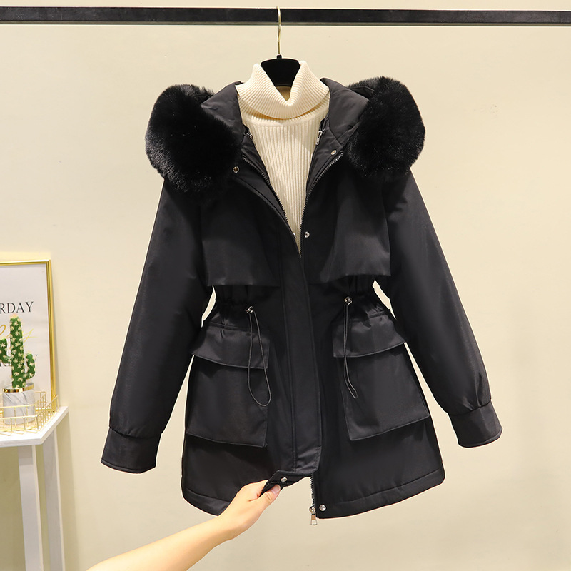 Women's Loose Parka with Large Fur Collar, Short Style, Three-Way Wear, Winter Waist-Cinching Detachable Cotton Jacket Women's Loose Parka with Large Fur Collar, Short Style, Three-Way Wear, Winter Waist-Cinching Detachable Cotton Jacket