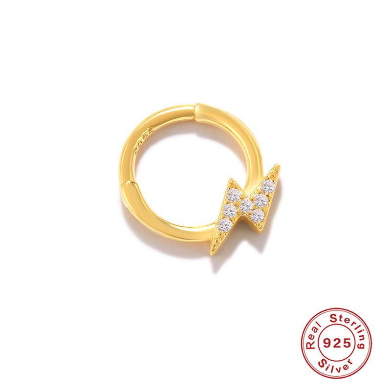 S925 plata de ley relámpago súper flash con incrustaciones de joyas de perforación estilo europeo y americano INS estilo francés exagerado mini pendientes pequeños anillo de nariz