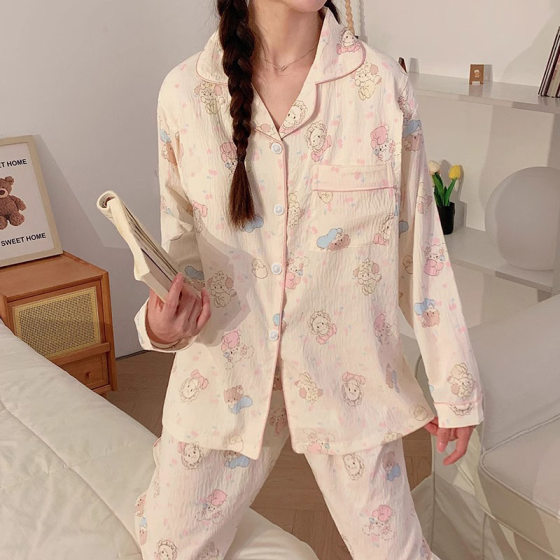 Cute cartoon mikko cloud cotton spring and autumn new pajamas ladies long sleeve student suit home clothes wholesale