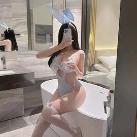 情趣内衣诱惑兔女郎COS性感连体三点式蝴蝶花边火辣免脱睡衣套装