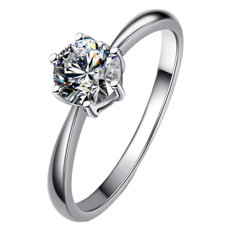 Shake Tone Fast Hand Live Selling Crown Classic Six-Claw Opening Ring Imitation American D-Color Mosan Diamond Wedding Ring for Women