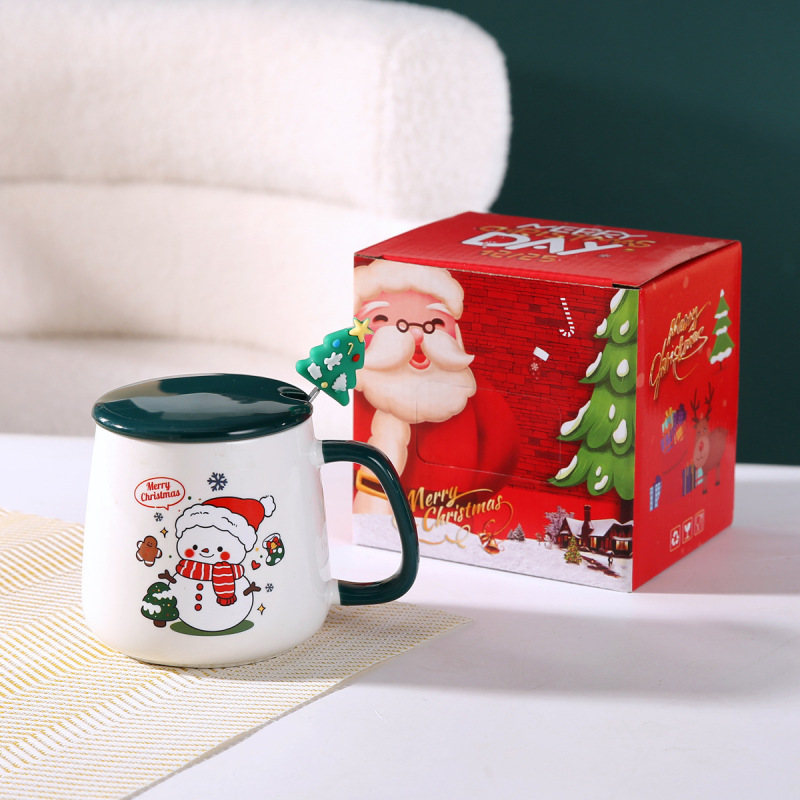 越境創意クリスマスプレゼントサンタクロースマグカップ蓋付きスプーン高顔値陶磁器カップ実用お土産|undefined