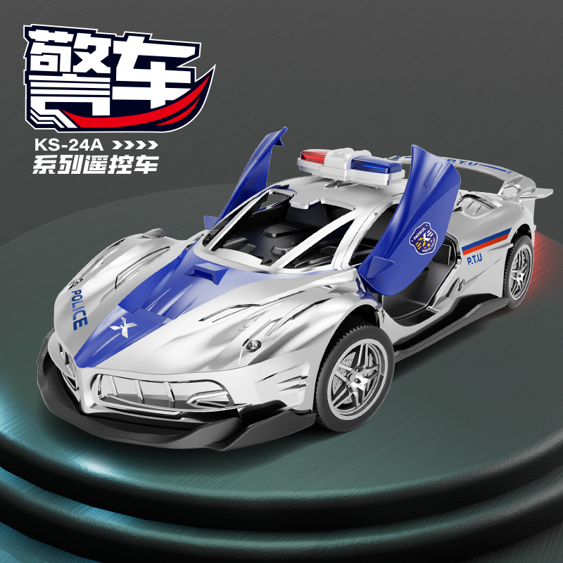 1:18 coche de policía de control remoto recargable eléctrico doble luz puede abrir la puerta de carreras de 6 - 12 años juguetes