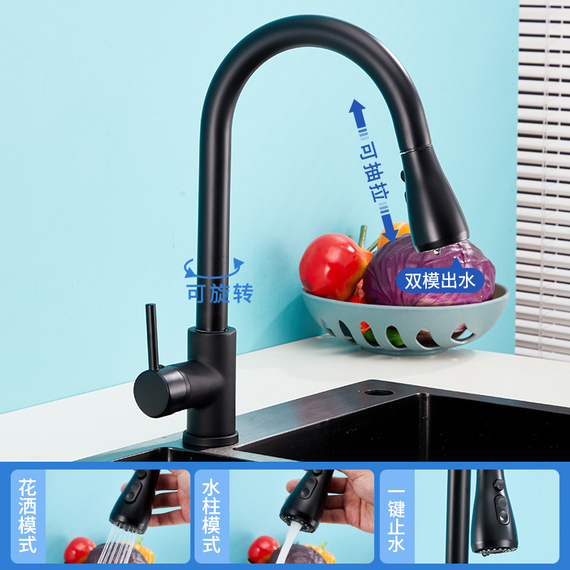 B2 negro elegante caliente y frío (modo dual/parada de agua con un solo clic) acero inoxidable 304