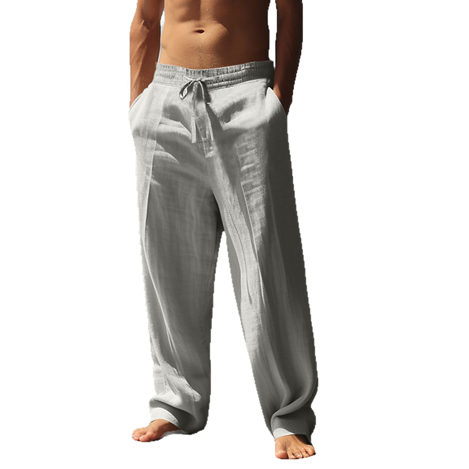 Europa y los Estados Unidos ventas transfronterizas calientes hombre lino de color sólido pantalones largos casuales sueltos sin quemar pantalones deportivos de piernas largas de verano delgados