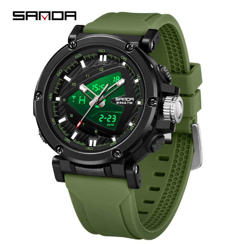 SANDA 9052 estudiantes deportivos impermeable reloj despertador reloj electrónico de moda moda hombre reloj puntero