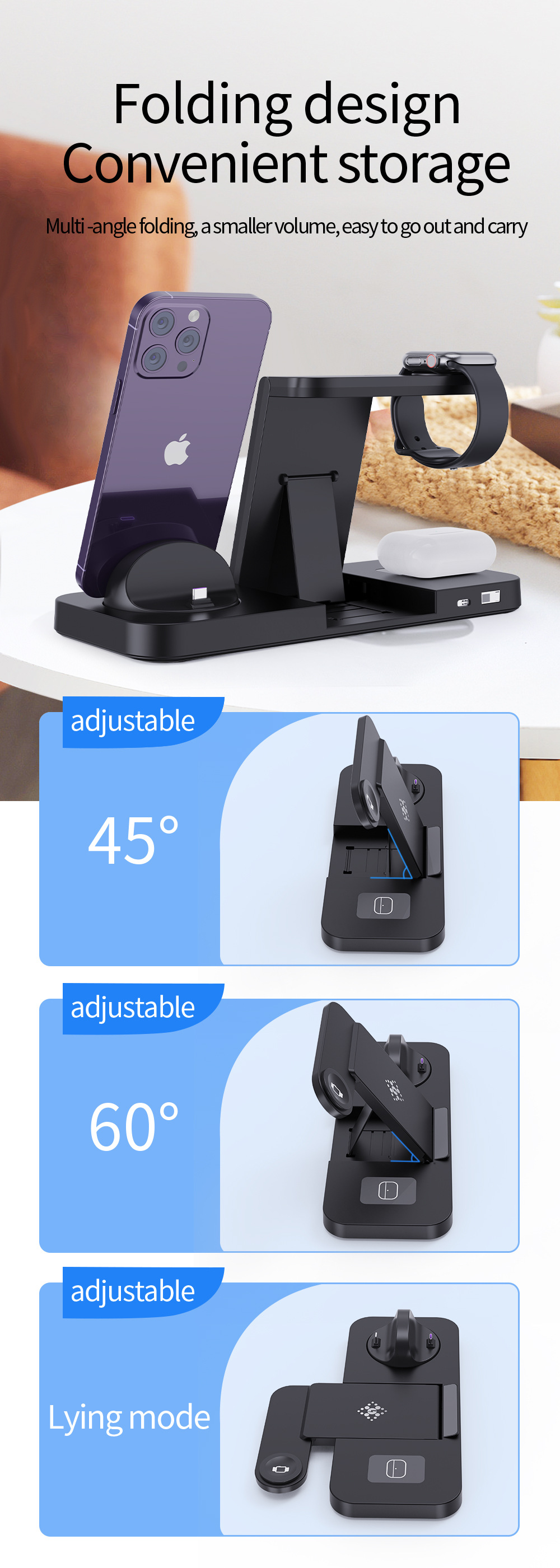 Title 4, Folding Six-in-One Wireless Charging Stand Char...