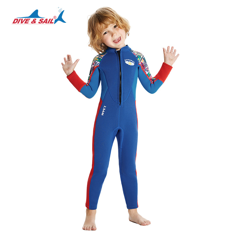 New 2.5MM children's wetsuit for boys, medium and large children, one-piece long-sleeved warm snorkeling surfing diving swimsuit
