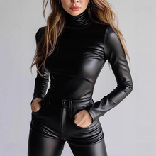 欧美跨境亚马逊秋季时尚气质洋气大码女百搭弹力半高领显瘦打底衫