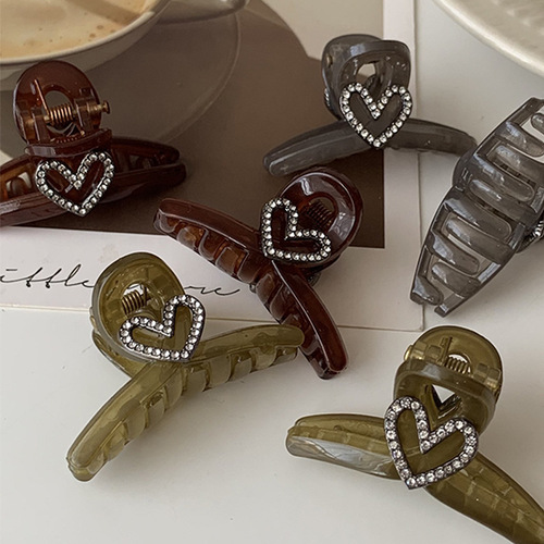 High-end Princess Hairstyle Spring Small Claw Clip Water Diamond Heart Eyebrow Clip Small Hair Clip Hair Accessory