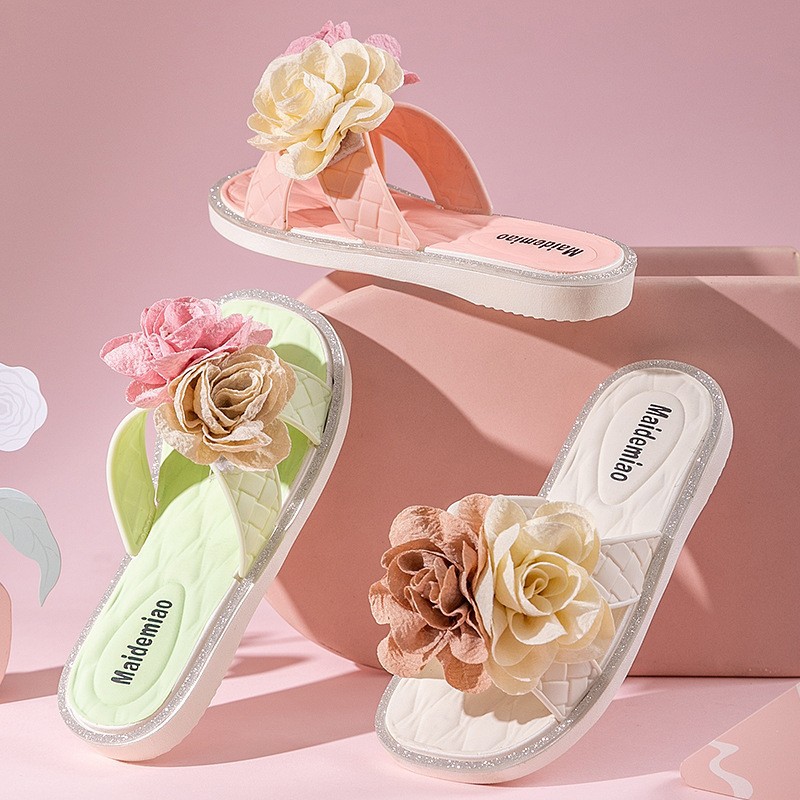 Girls' Cloth Flower Cross Slippers Princess Summer Korean Style Casual Cute Outer Wear Sweet Versatile Soft Bottom Comfortable Children's Slippers