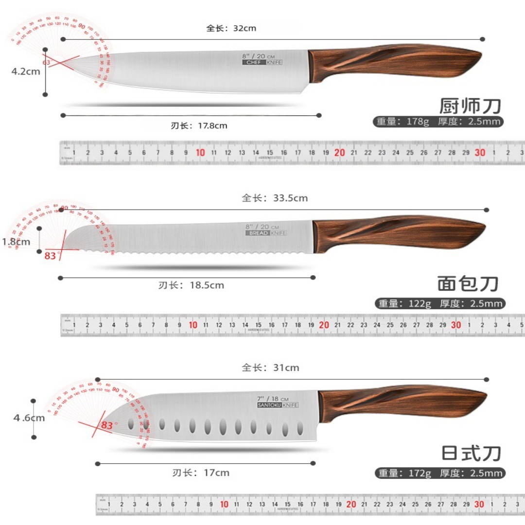 Mutfak Bıçak Seti 5 Parça Su Meyvesi Bıçağı 4cr13 Şef Bıçağı Otel Ev Kullanımı Bıçak Seti 7 İnç Santoku Bıçak Sebze Bıçağı