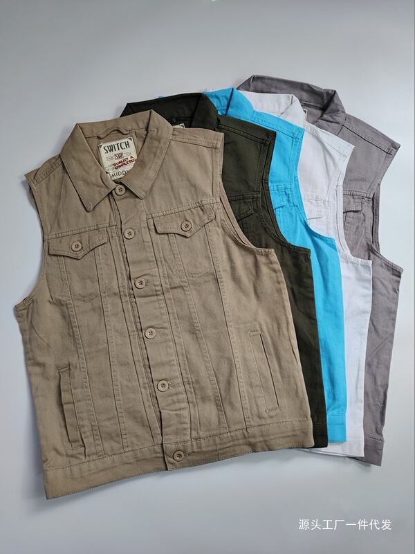 Summer Men's Vintage Workwear Sleeveless Canvas Vest with a Turn-Down Collar, Japanese Style Outerwear, American Casual Style Summer Men's Vintage Workwear Sleeveless Canvas Vest with a Turn-Down Collar, Japanese Style Outerwear, American Casual Style
