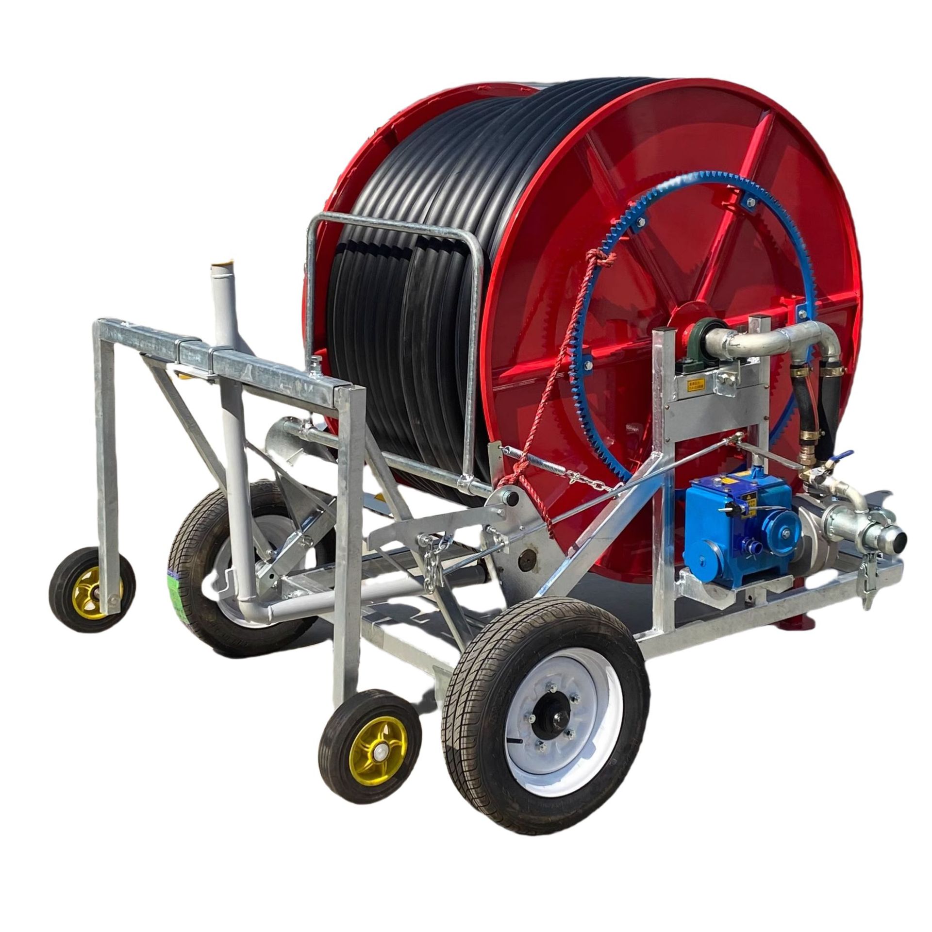 Máquina de riego por aspersión de carrete agrícola a gran escala, máquina de riego por goteo automático, equipo de riego móvil con múltiples boquillas para tierras de cultivo