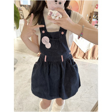 日系少女甜美可爱复古高腰2025年夏新款牛仔背带花苞蓬蓬连衣裙女