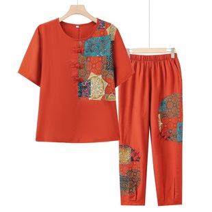New Chinese Style Chinese Style 2025 Mother Summer Suit Chinese Style Suit 50 to 60 Too Large Size Two-Piece Set