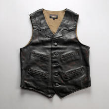 美式复古RL铂金斯真皮马甲男士植鞣牛皮短款修身马夹背心休闲坎肩