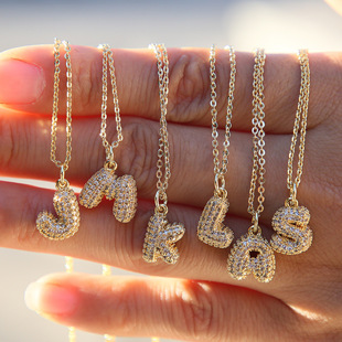 Cross-border new 18k brass micro-inlaid balloon bubble small size 26 English letters pendant clavicle chain necklace