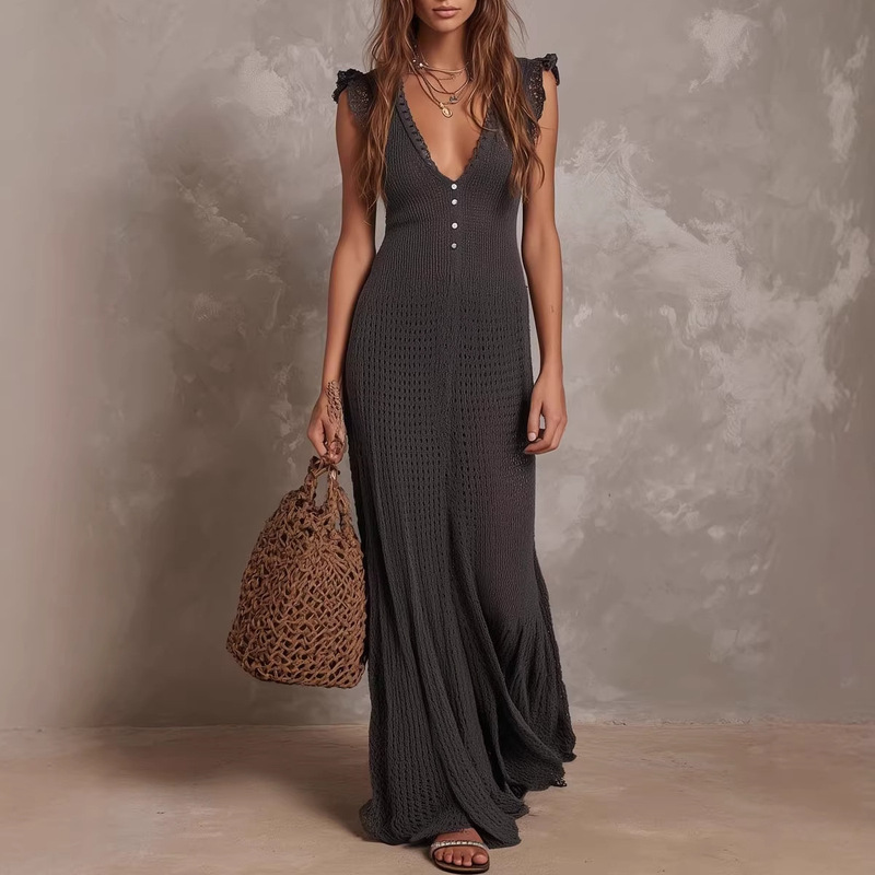 2026 European and American Temu Cross-Border Amazon Independent Site Western Bohemian Casual Sleeveless Knitted Dress