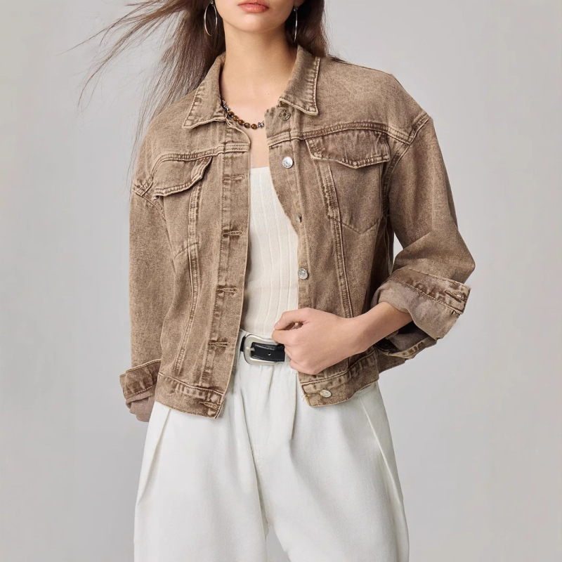 先行販売-15826 # Amazon越境貿易婦人服ヨーロッパとアメリカのINSファッション多用途で個性的なショートデニムジャケット|undefined