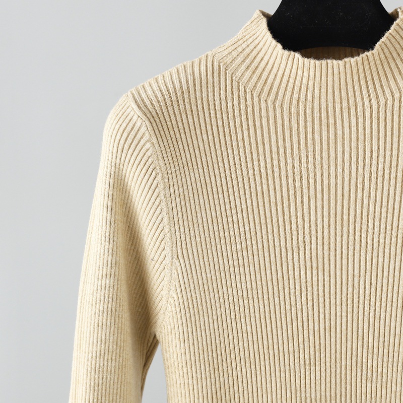 Half Turtleneck Knitted Dress Autumn Winter Long Sleeve Waist Controlled Base Slim Black Woolen Women